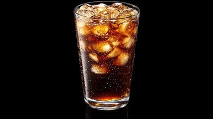 A glass of cola with ice, creating a refreshing vibe with condensation droplets, set against a clean background for easy text placement.