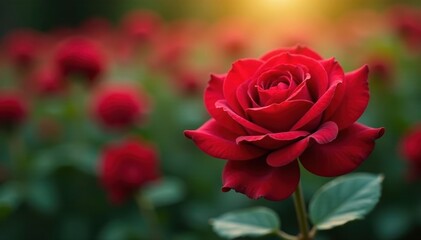Deep red rose, soft focus background, summer garden, background, tranquil