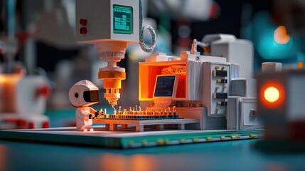 Fototapeta premium Intriguing Robot Sitting on a Wooden Table Exuding a Futuristic Vibe