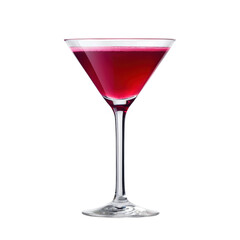 A vibrant cocktail in a stylish martini glass, showcasing a rich red color with a frothy top. isolated on white background.