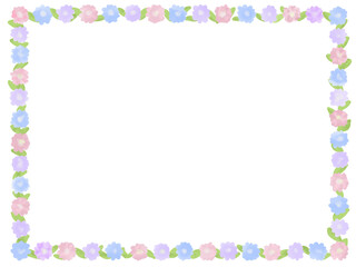 青・ピンク・紫・花のフレーム枠のイラスト