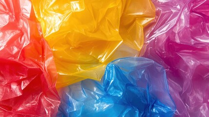 Colorful Crumpled Plastic Sheets in Vibrant Red Yellow Blue Tones