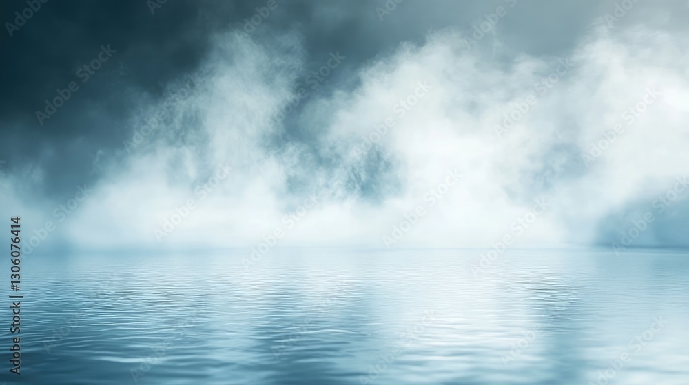 Poster a pure white mist rising from a gentle surface, with soft light creating an ethereal and clean space