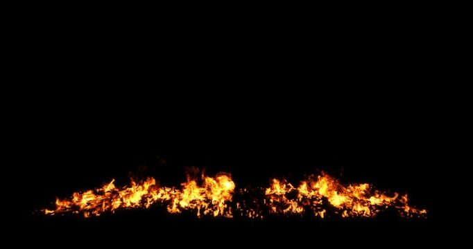 Burning flames fiery on ground motion black backgrounds rendering