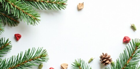 Scattered pine needles, stems, and leaves on pristine white backdrop , forest, twig