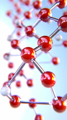 3D Abstract Illustration Of Red Molecule Structure On Blue Background