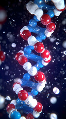 3D Illustration Of A Blue Red And White DNA Double Helix With