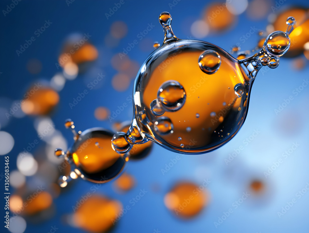 Poster 3d render of an abstract molecule structure with orange and blue