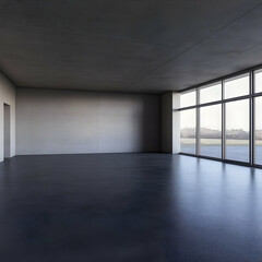 Obraz premium A Realistic 3D Empty Interior Room With Large Windows And Concrete
