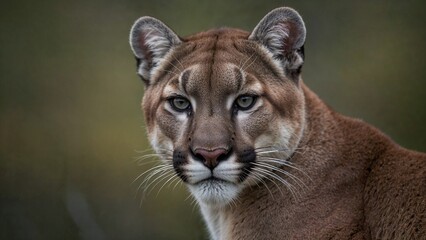 Mountain lion gazing intensely with a captivating expression in a blurred natural background