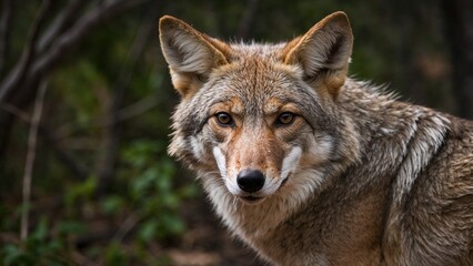 Naklejka premium Coyote looking directly into the camera with a confident expression in a natural setting