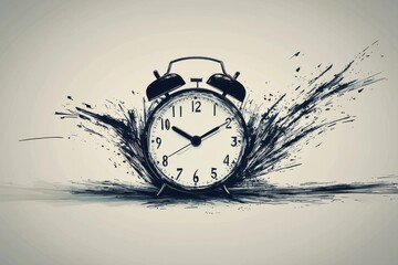A creative clock illustration with splashes of ink, symbolizing the passage of time and its dynamic nature.