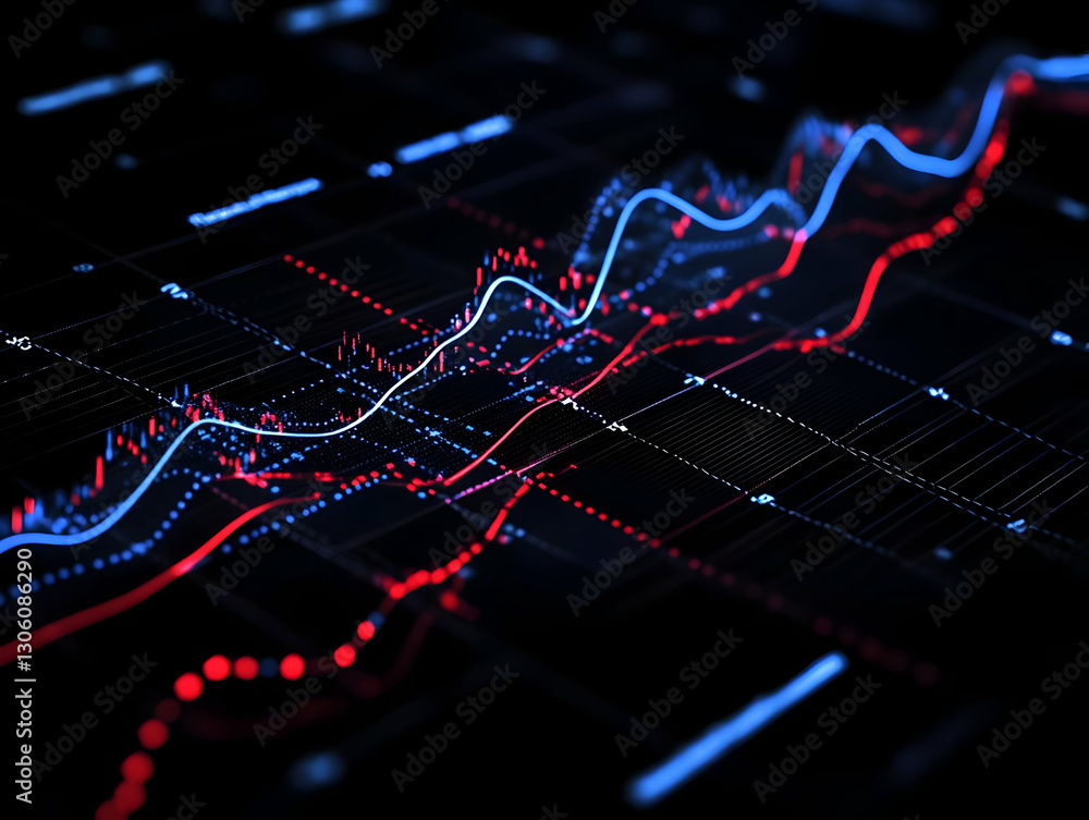 Poster abstract 3d illustration of data analysis chart with red and blue