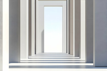 Abstract 3D Illustration Of White Architectural Hallway With