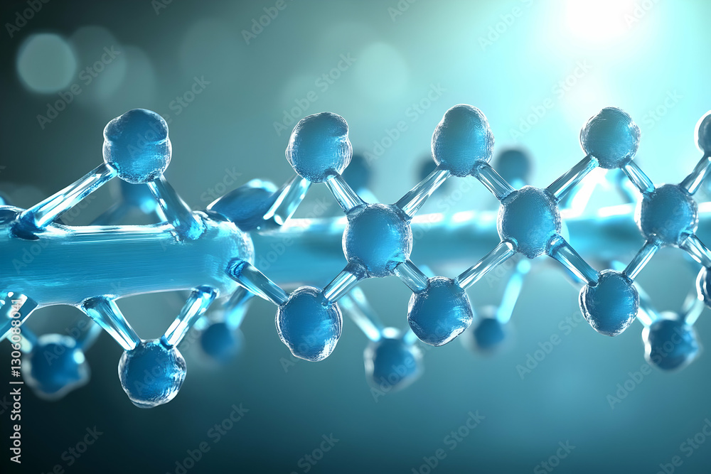 Poster abstract 3d render blue molecule structure with light background