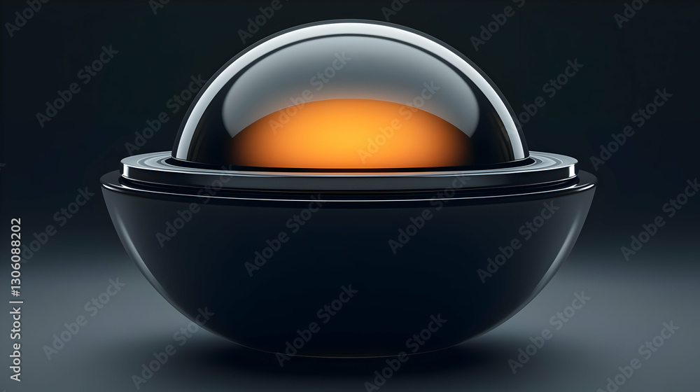 Poster abstract 3d render of dark glossy sphere with orange core and