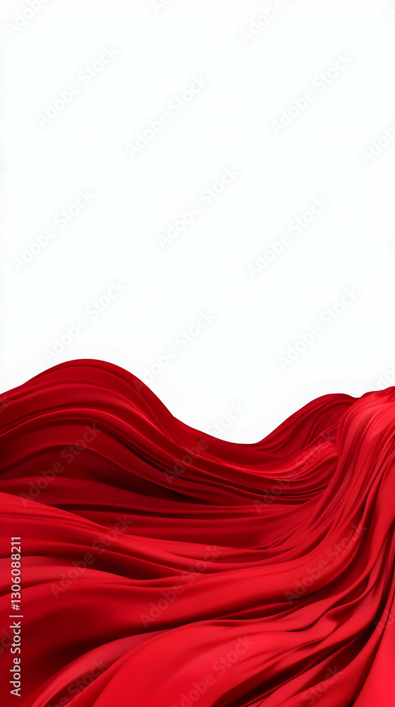 Poster abstract 3d render of flowing red silk fabric with wavy motion