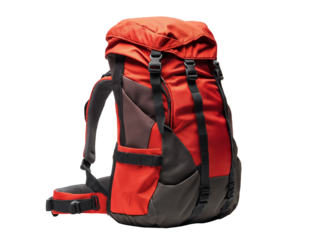 red backpack on white background