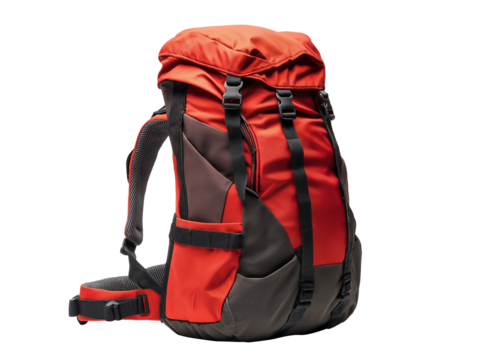 red backpack on white background