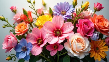 Spectacular bouquet, diverse blooms, refined composition, botanical, gerbera