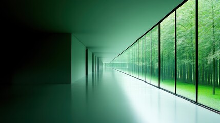 Minimalist Interior with Floor-to-Ceiling Windows and Greenery View