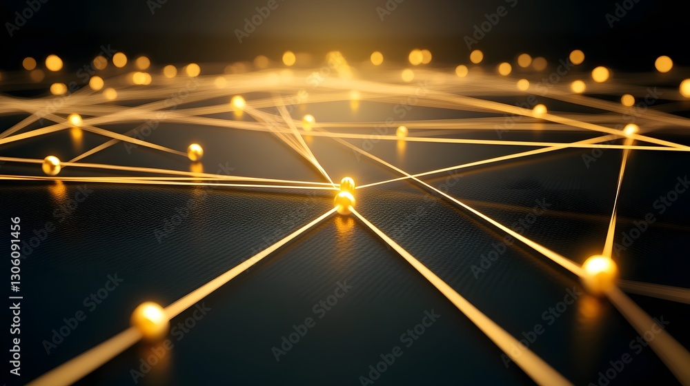 Aufkleber abstract network connection golden nodes dark background