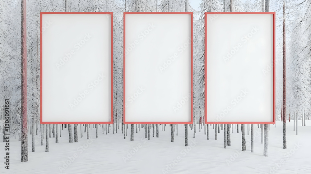 Poster abstract background with three blank frames in white and red