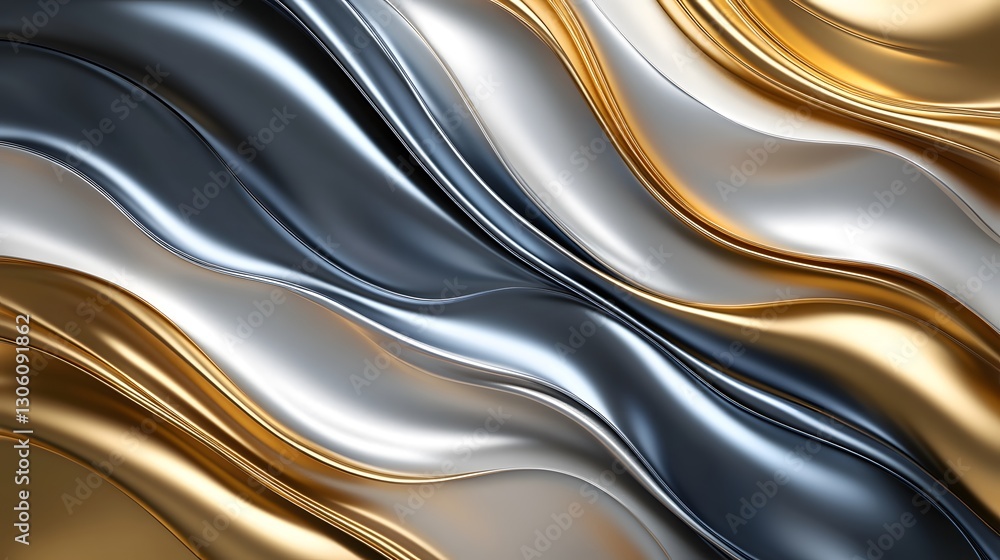 Poster abstract metallic wave patterns showing gold silver and dark elements