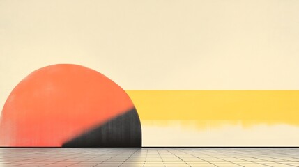 Abstract Wall Art Red Yellow Black Soft Light Minimalist Design. AI Generated