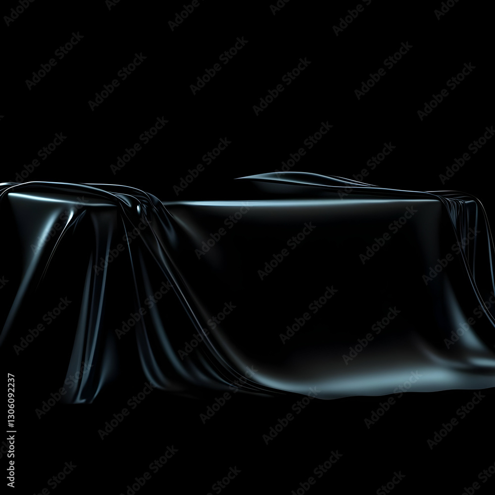 Aufkleber abstract black cloth drape on surface with shiny texture realistic 3d