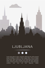 Fototapeta premium Ljubljana city template for website, presentation, front page, invitation, publication sheet with skyline, landmarks. Vector Slovenia image layout, simple and grayscale