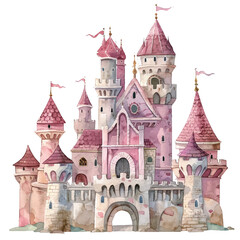 A whimsical castle cartoon style watercolor © siti