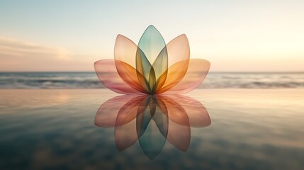 Tranquil lotus reflection coastal oasis digital artwork serene environment elevated viewpoint inner peace concept