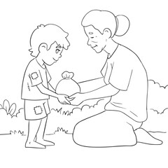 Children Helping Each Other Coloring Book