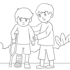 Children Helping Each Other Coloring Book