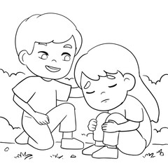 Children Helping Each Other Coloring Book