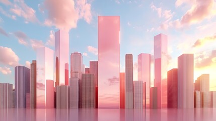 Fototapeta premium Modern skyscraper sunrise urban landscape cityscape photograph reflective environment aerial view architectural beauty