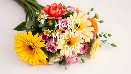 Bouquet of beautiful spring flowers on pastel blue table top view. Greeting card for International Women Day. Flat lay.