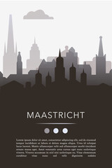 Fototapeta premium Maastricht city template for website, presentation, front page, invitation, publication sheet with skyline, landmarks. Vector Netherlands image layout, simple and grayscale