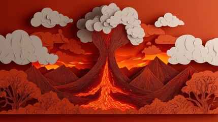 Majestic Volcano Surrounded by Lush Trees Beneath Dramatic Cloudscape