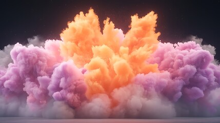 Fototapeta premium Explosive colorful smoke cloud formation studio visual art dark environment close-up dynamic motion effect