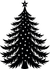 Obraz premium Christmas Tree Silhouette with Star and Decorations - Holiday Vector Illustration