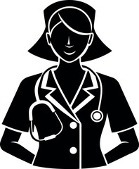 Smiling Female Nurse Silhouette with Stethoscope - Healthcare Professional Icon