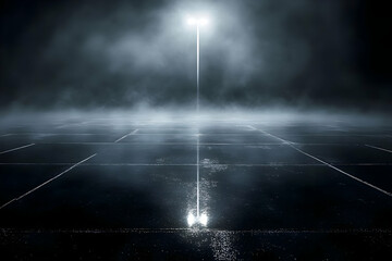 Abstract Light Beam Illustration Over a Road With Foggy Night