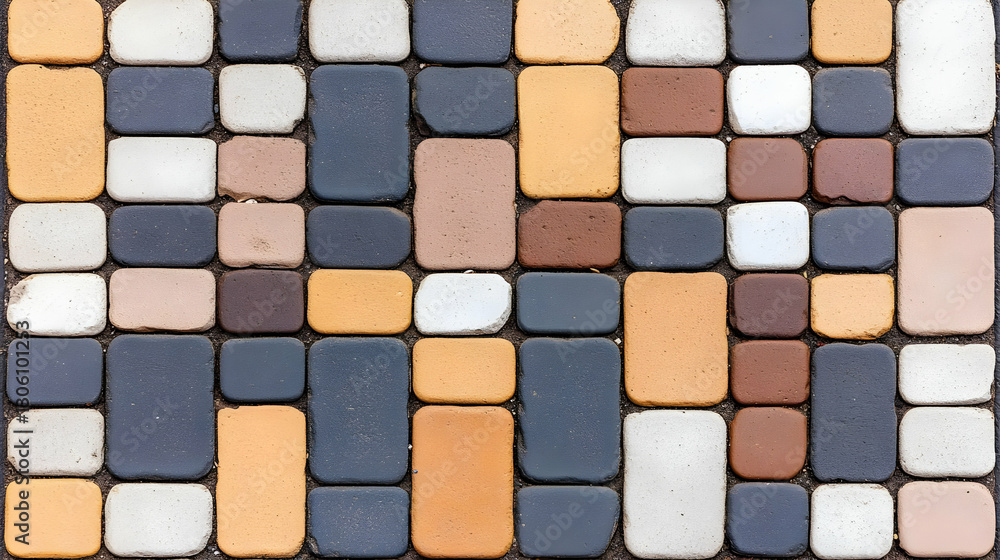 Poster abstract paving brick patterned background with colorful blocks top
