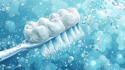 Toothbrush cleaning teeth with water bubbles