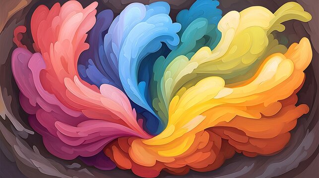 Colorful swirl of abstract vibrancy digital art creative design studio environment overhead view artistic expression