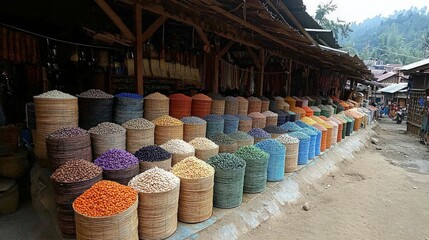 Fototapeta premium Colorful Spice Market, Mountain Village