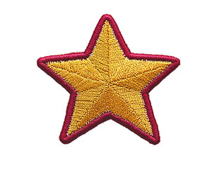 Obraz premium Embroidered Gold Star Patch with Red Border on transparent background Generative Ai