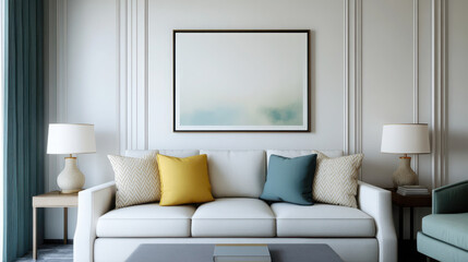 Fototapeta premium Modern living room with comfortable couch and calming decor.